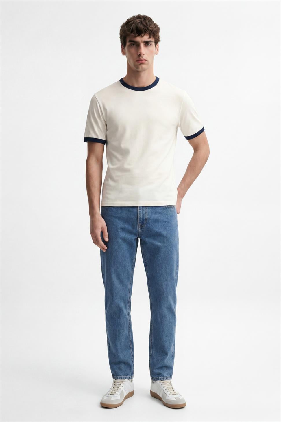 Antioch Beyaz Kontrast Yaka Erkek T-Shirt