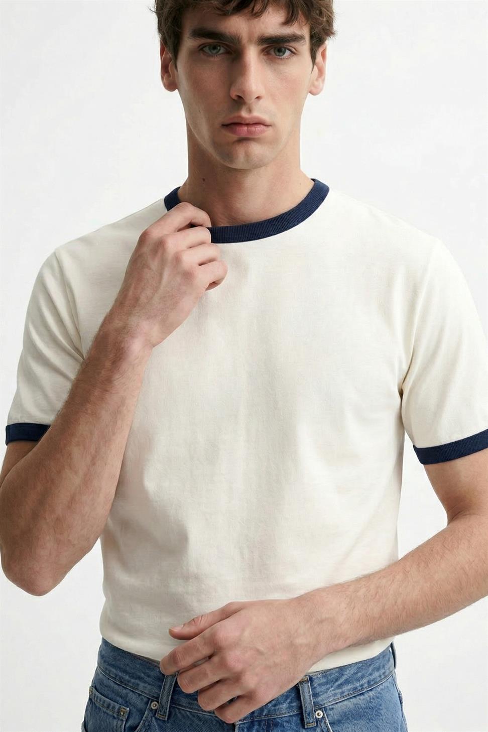 Antioch Beyaz Kontrast Yaka Erkek T-Shirt