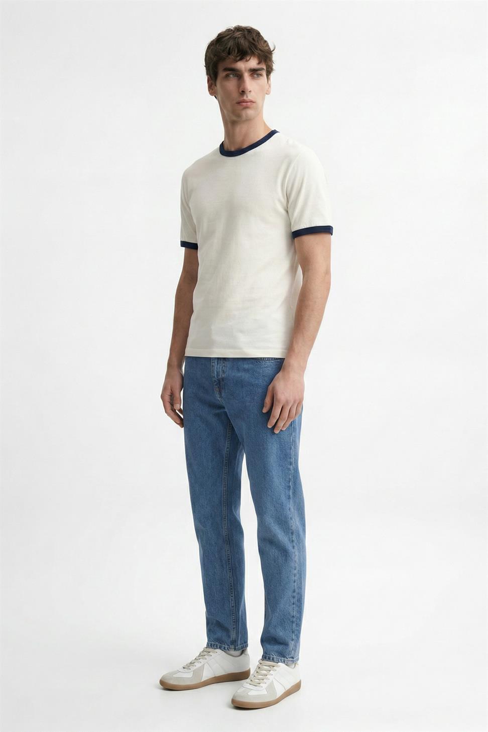 Antioch Beyaz Kontrast Yaka Erkek T-Shirt