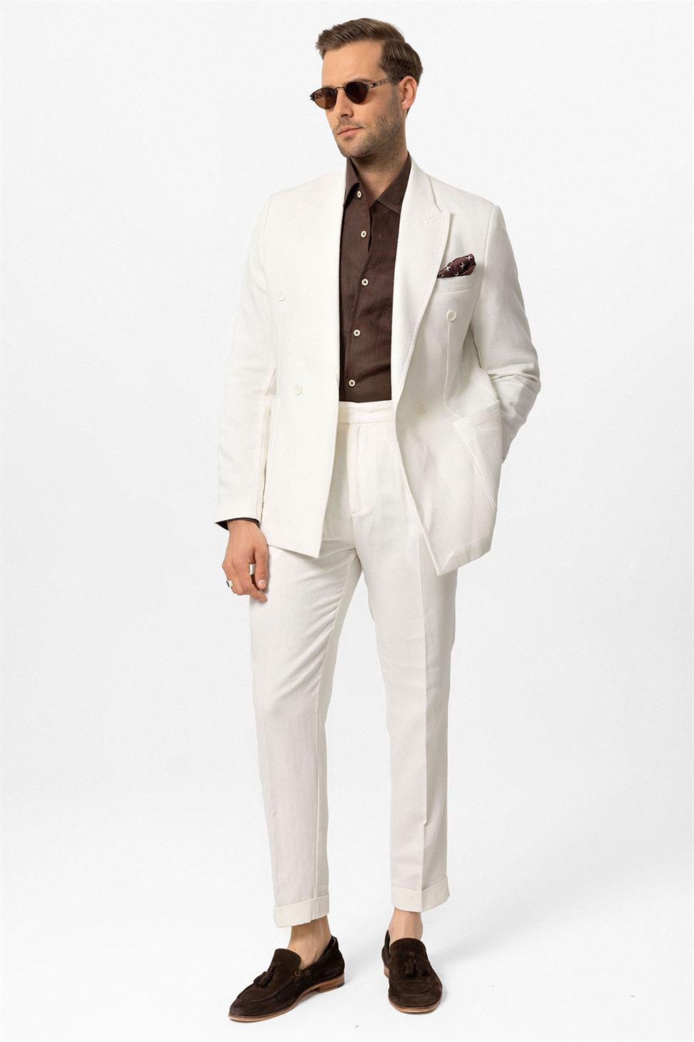 Double-breasted Closure Linen Blend Mens Blazer Jacket