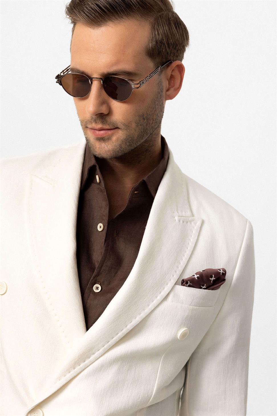 Double-breasted Closure Linen Blend Mens Blazer Jacket