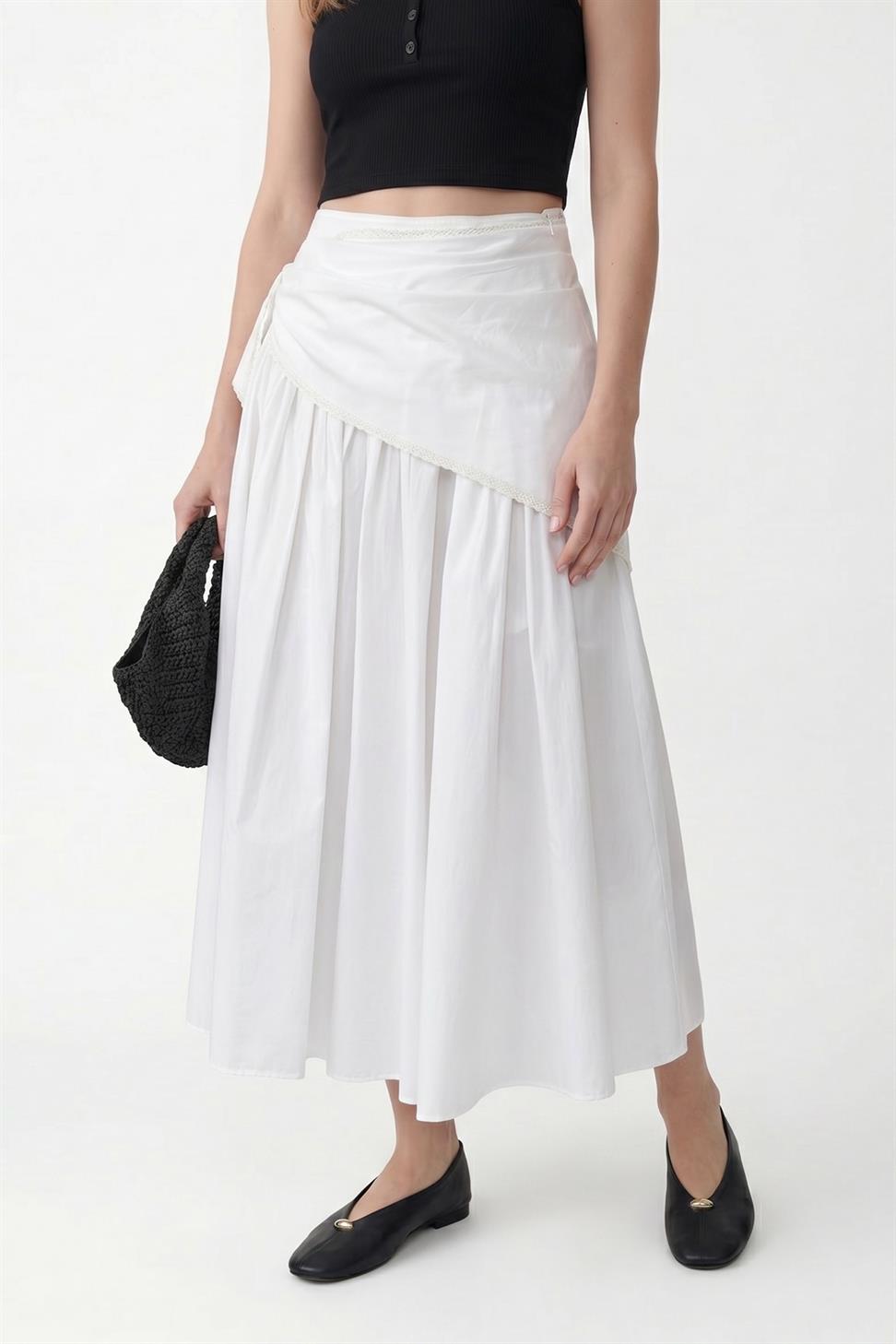 Womens Midi Skirt with Handkerchief Detail