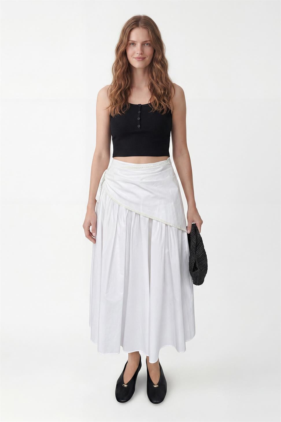 Womens Midi Skirt with Handkerchief Detail