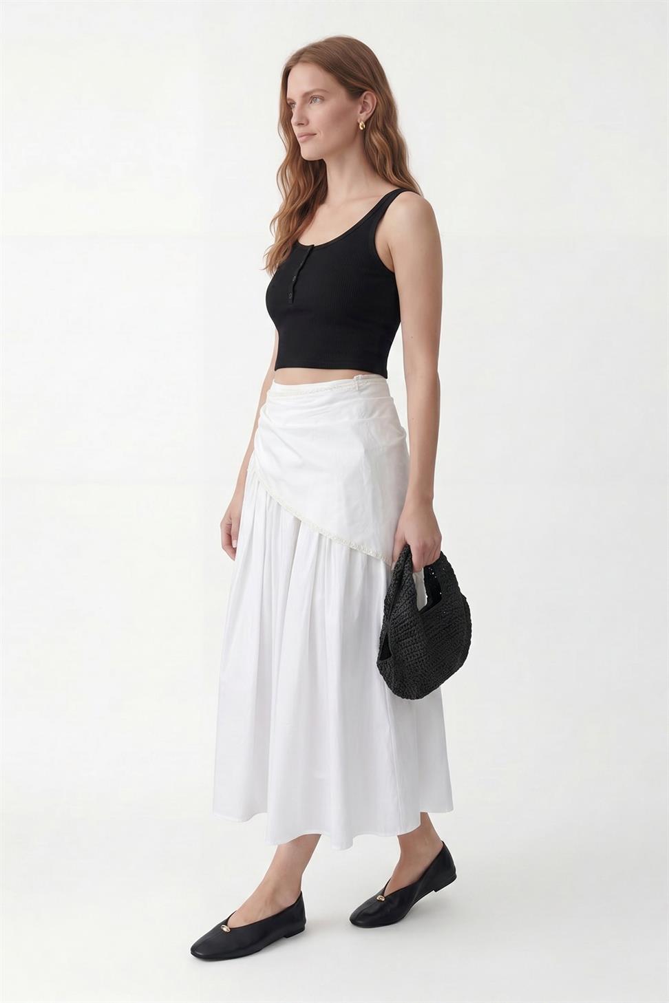 Womens Midi Skirt with Handkerchief Detail