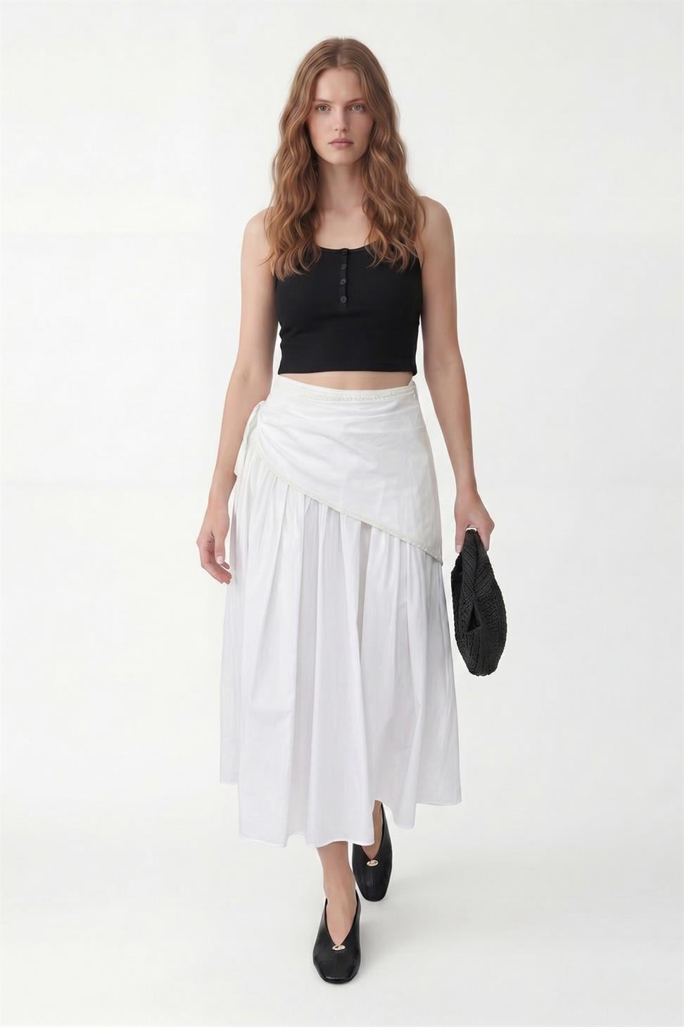 Womens Midi Skirt with Handkerchief Detail