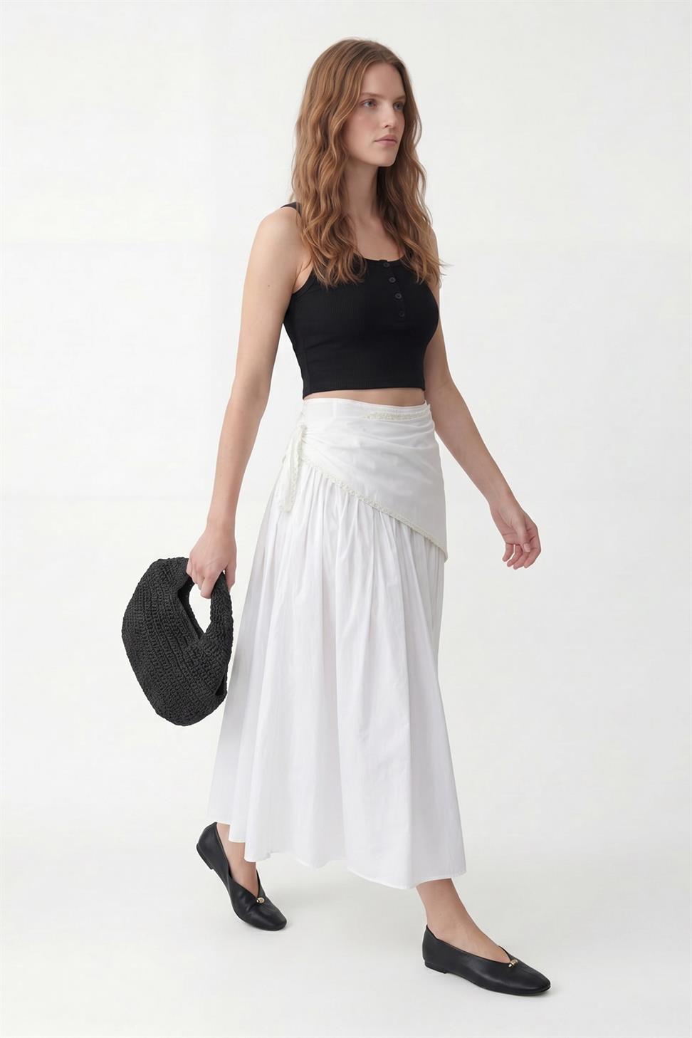 Womens Midi Skirt with Handkerchief Detail