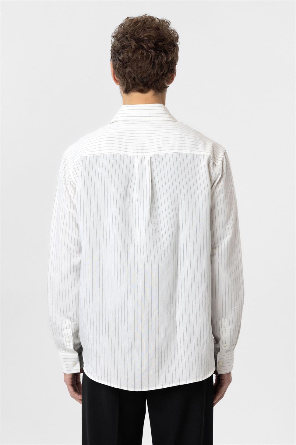 Antioch Beyaz Modal Kumaş Relax Fit Çizgili Erkek Gömlek