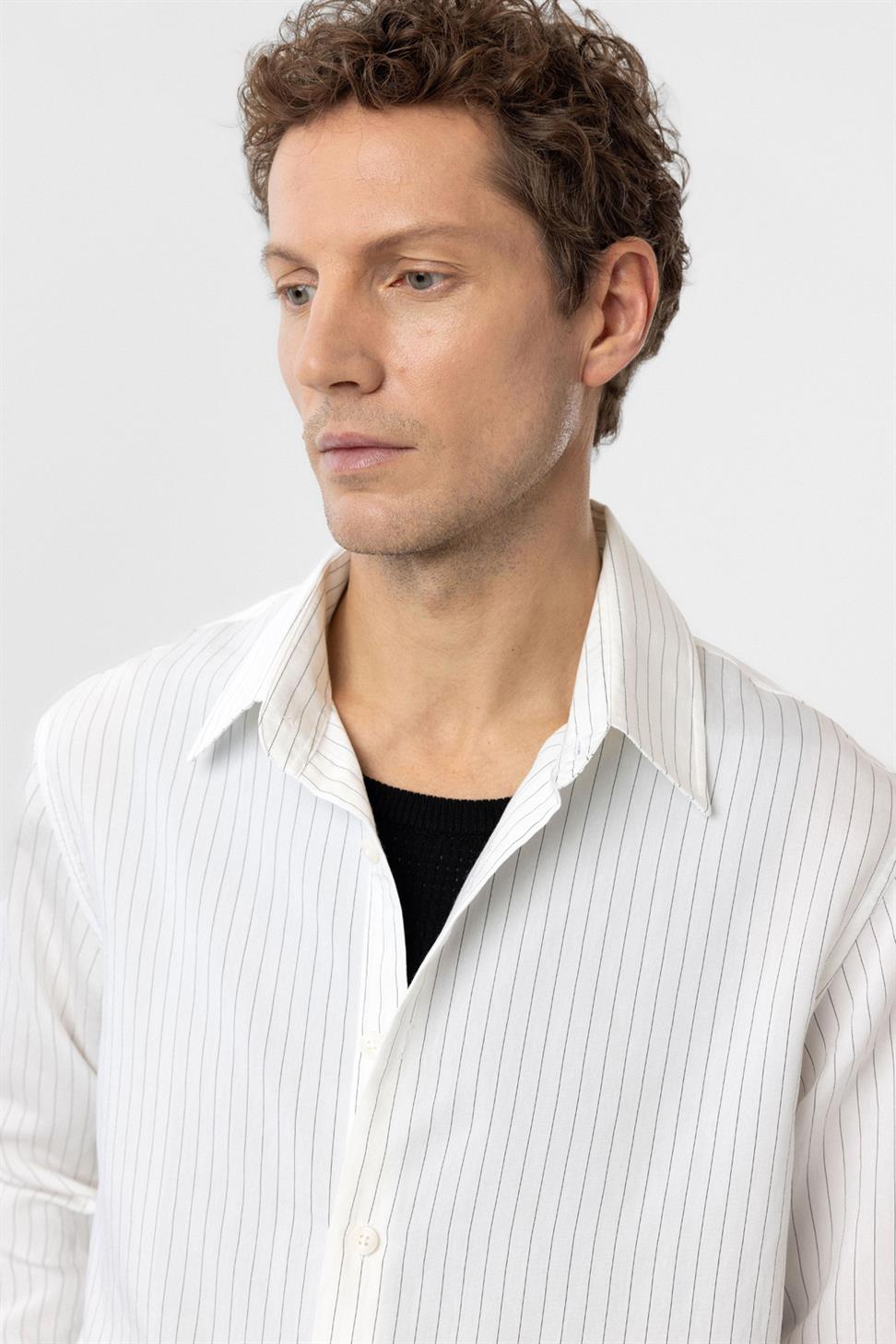Modal Fabric Relaxed Fit Striped Mens Shirt