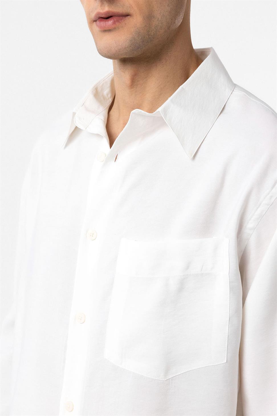 Antioch Beyaz Modal Kumaş Relax Fit Erkek Gömlek