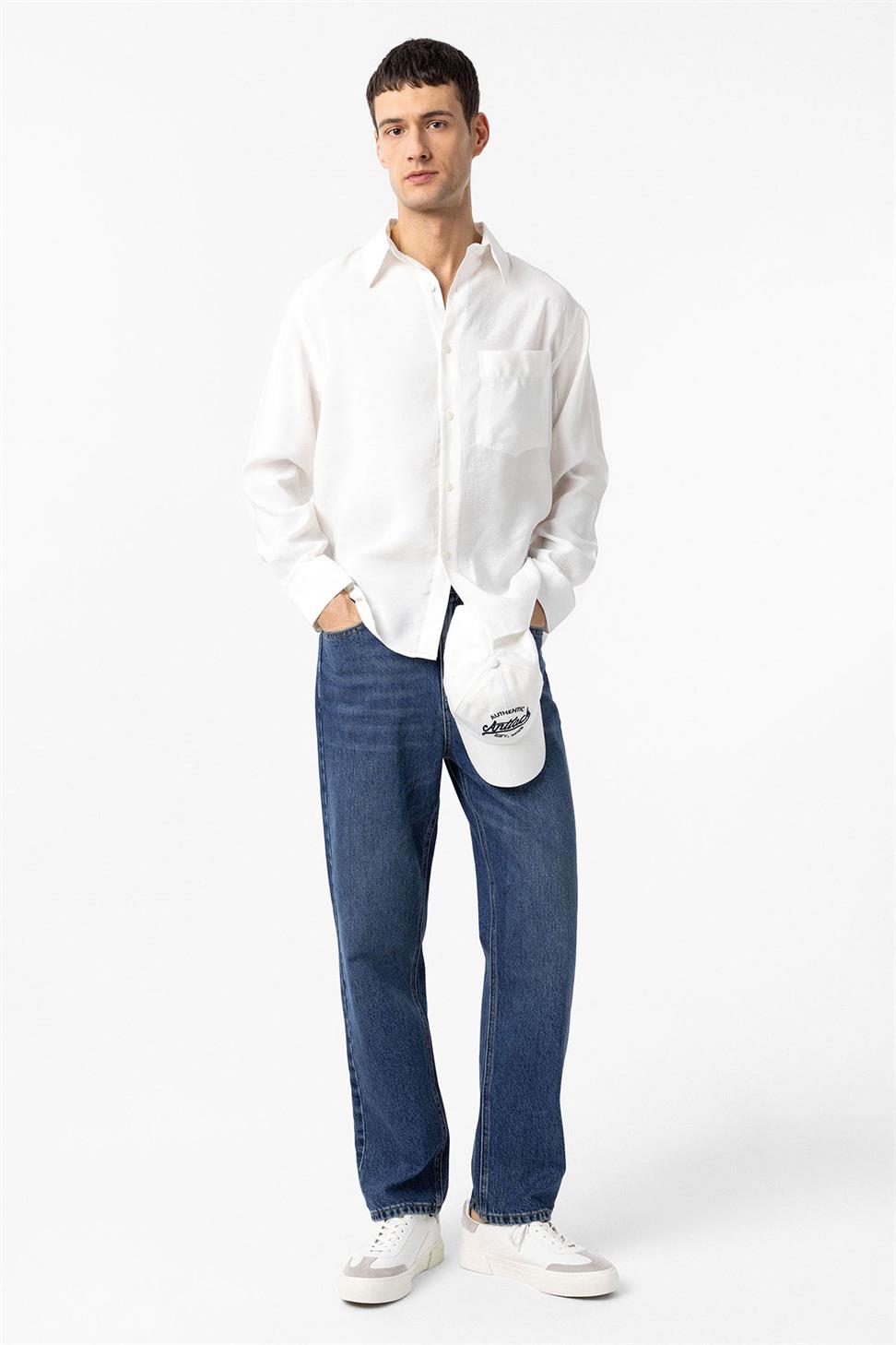 Antioch Beyaz Modal Kumaş Relax Fit Erkek Gömlek