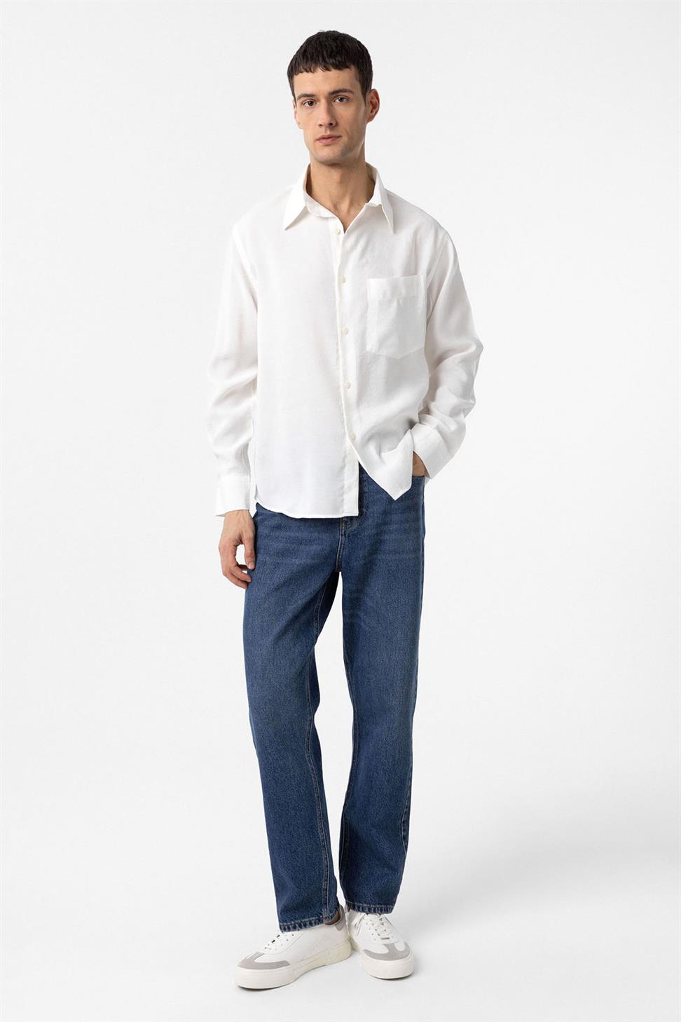 Antioch Beyaz Modal Kumaş Relax Fit Erkek Gömlek