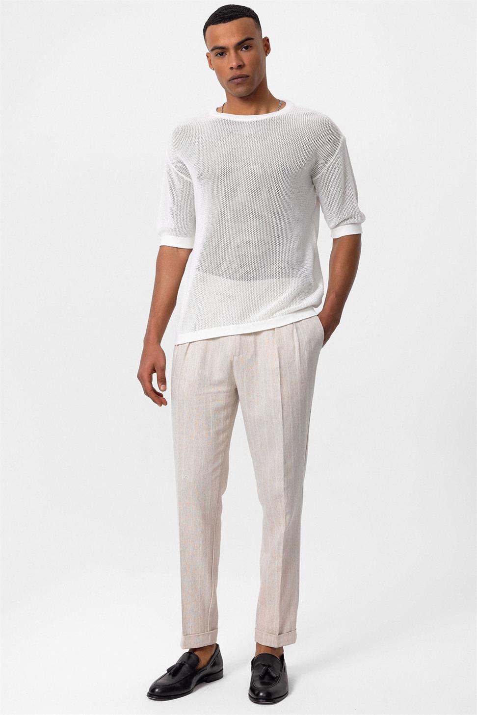 Antioch Beyaz Oversize Ajurlu Erkek T-Shirt