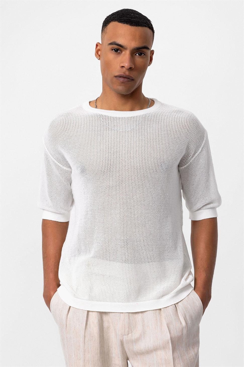 Antioch Beyaz Oversize Ajurlu Erkek T-Shirt