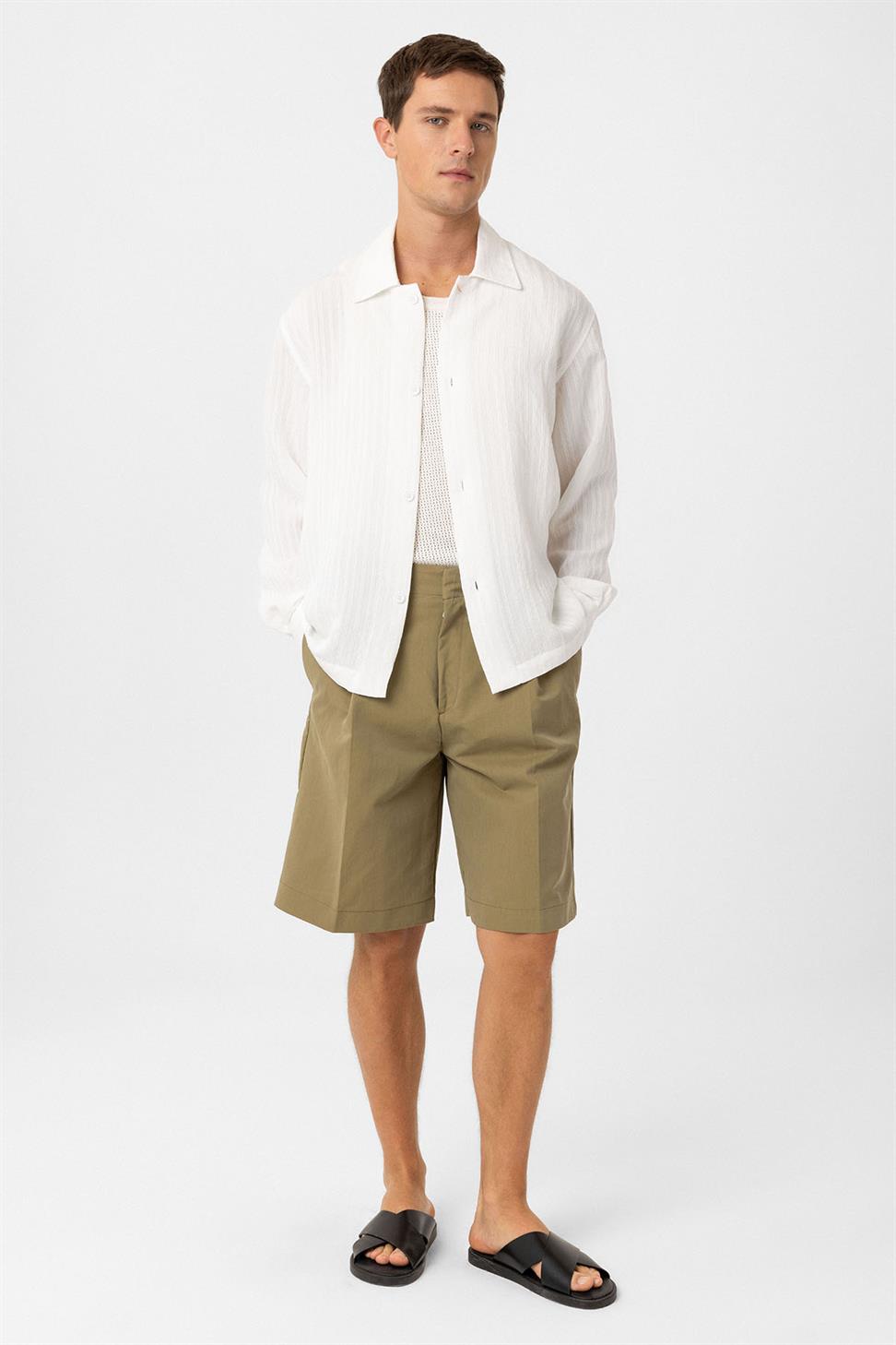 Antioch Beyaz Oversize Dokulu Erkek Gömlek