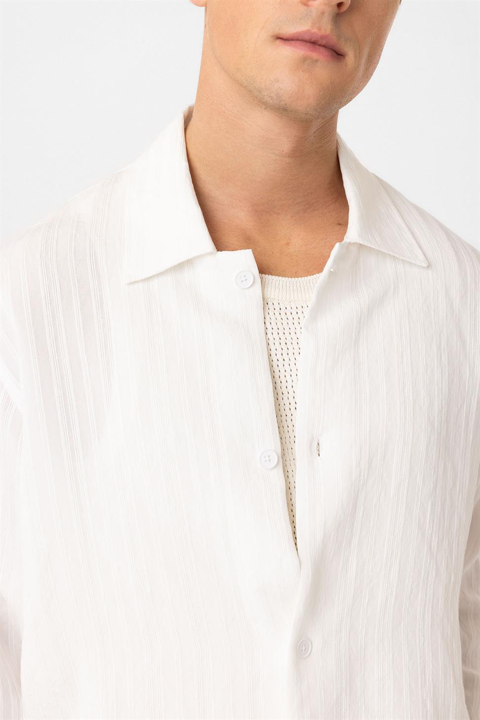 Antioch Beyaz Oversize Dokulu Erkek Gömlek