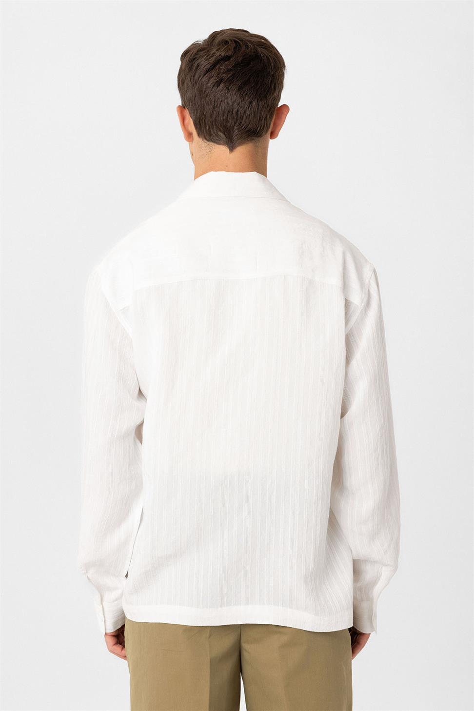 Antioch Beyaz Oversize Dokulu Erkek Gömlek