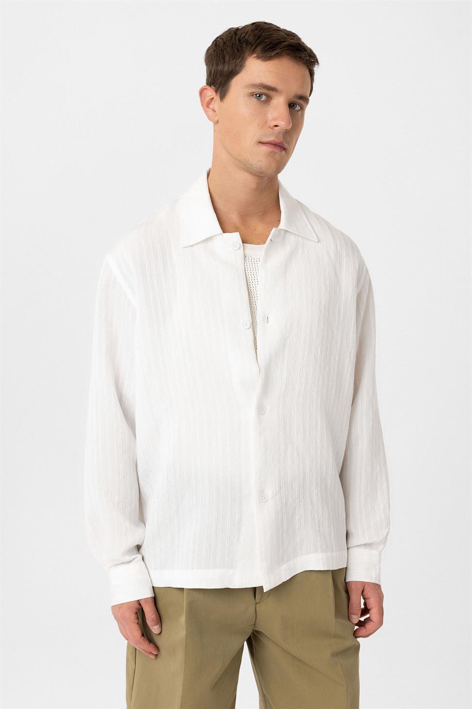 Antioch Beyaz Oversize Dokulu Erkek Gömlek