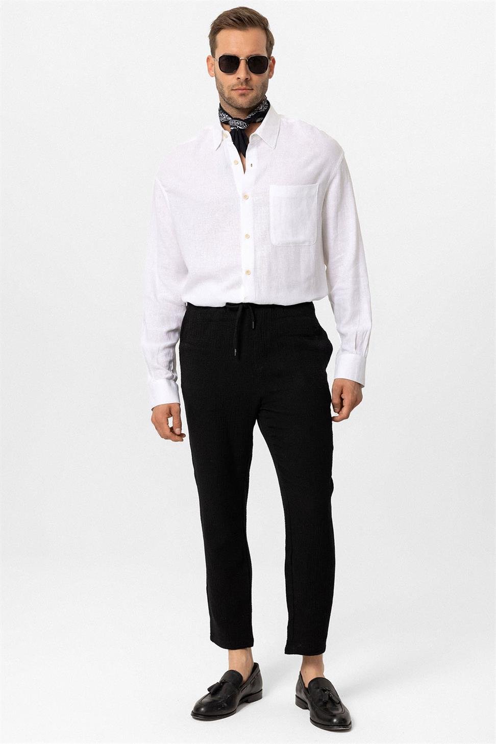 قميص رجالي بأكمام طويلة مكشوف الأكمام