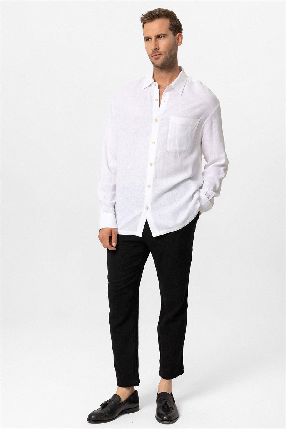 قميص رجالي بأكمام طويلة مكشوف الأكمام