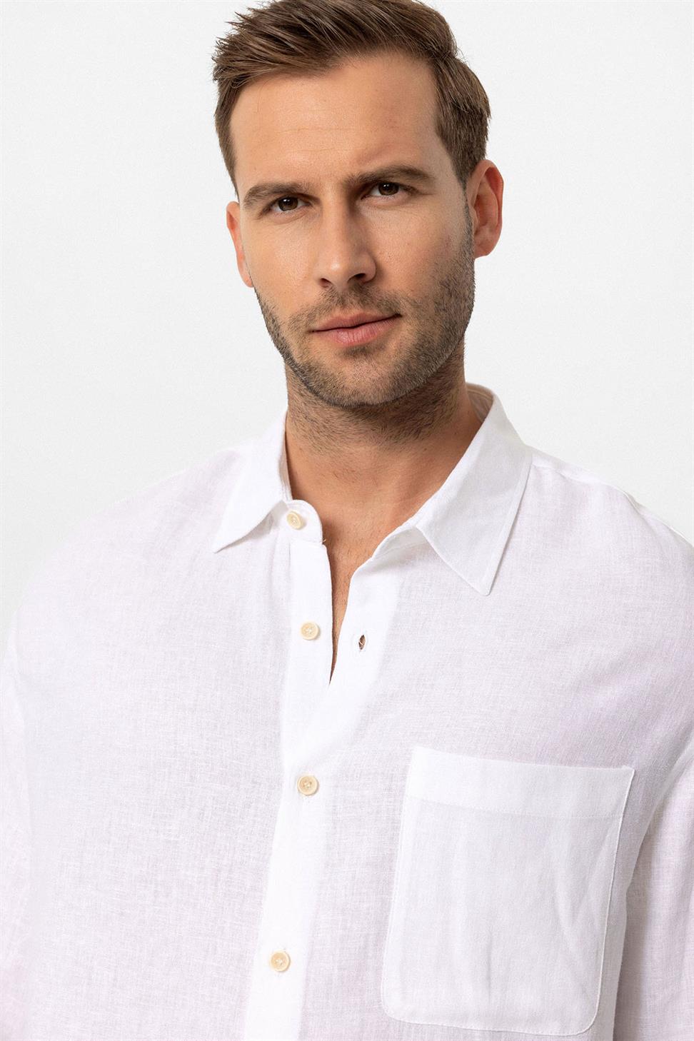 قميص رجالي بأكمام طويلة مكشوف الأكمام