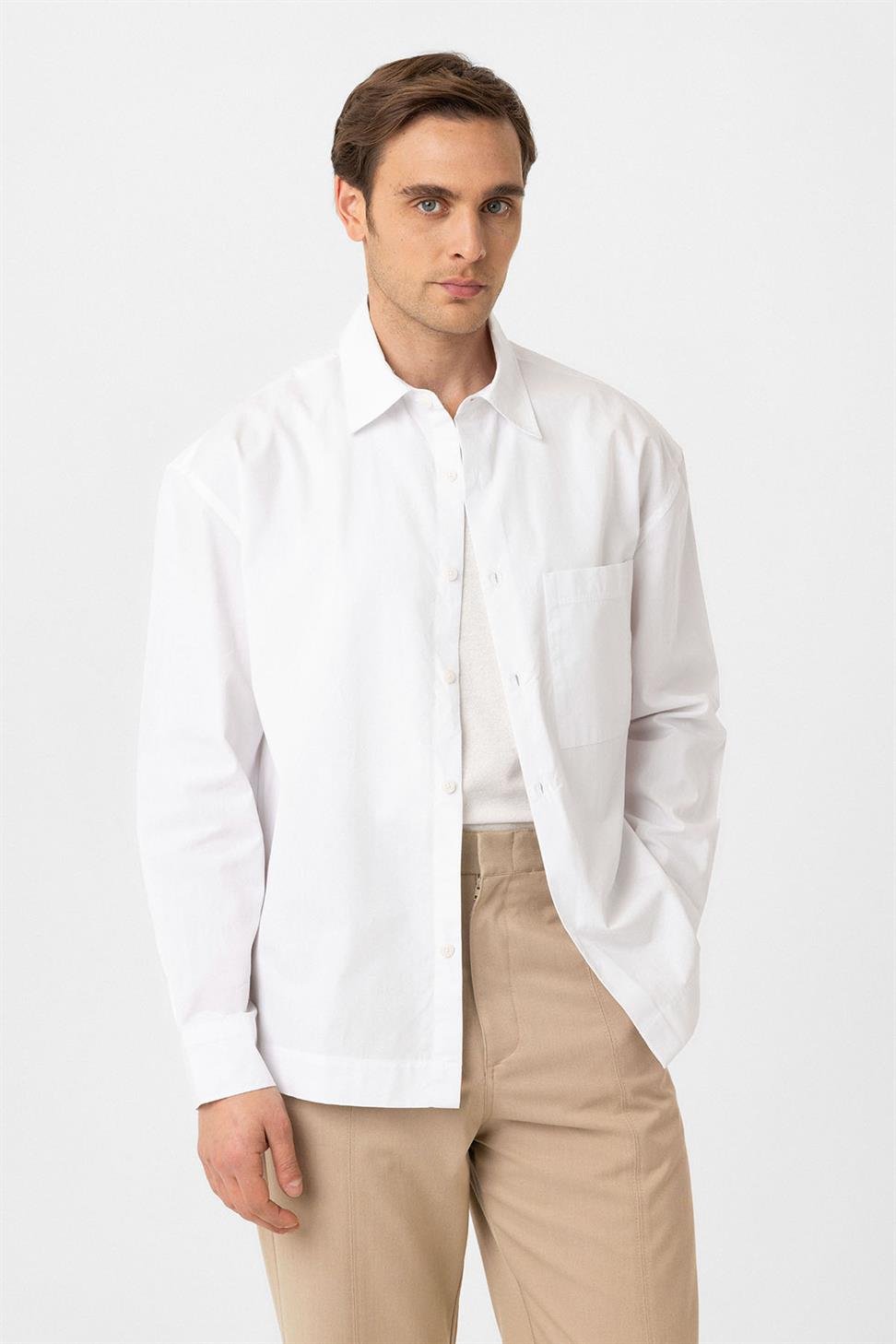 Antioch Beyaz Pamuklu Relaxed Erkek Gömlek