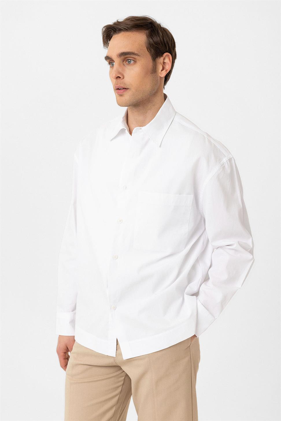 Antioch Beyaz Pamuklu Relaxed Erkek Gömlek