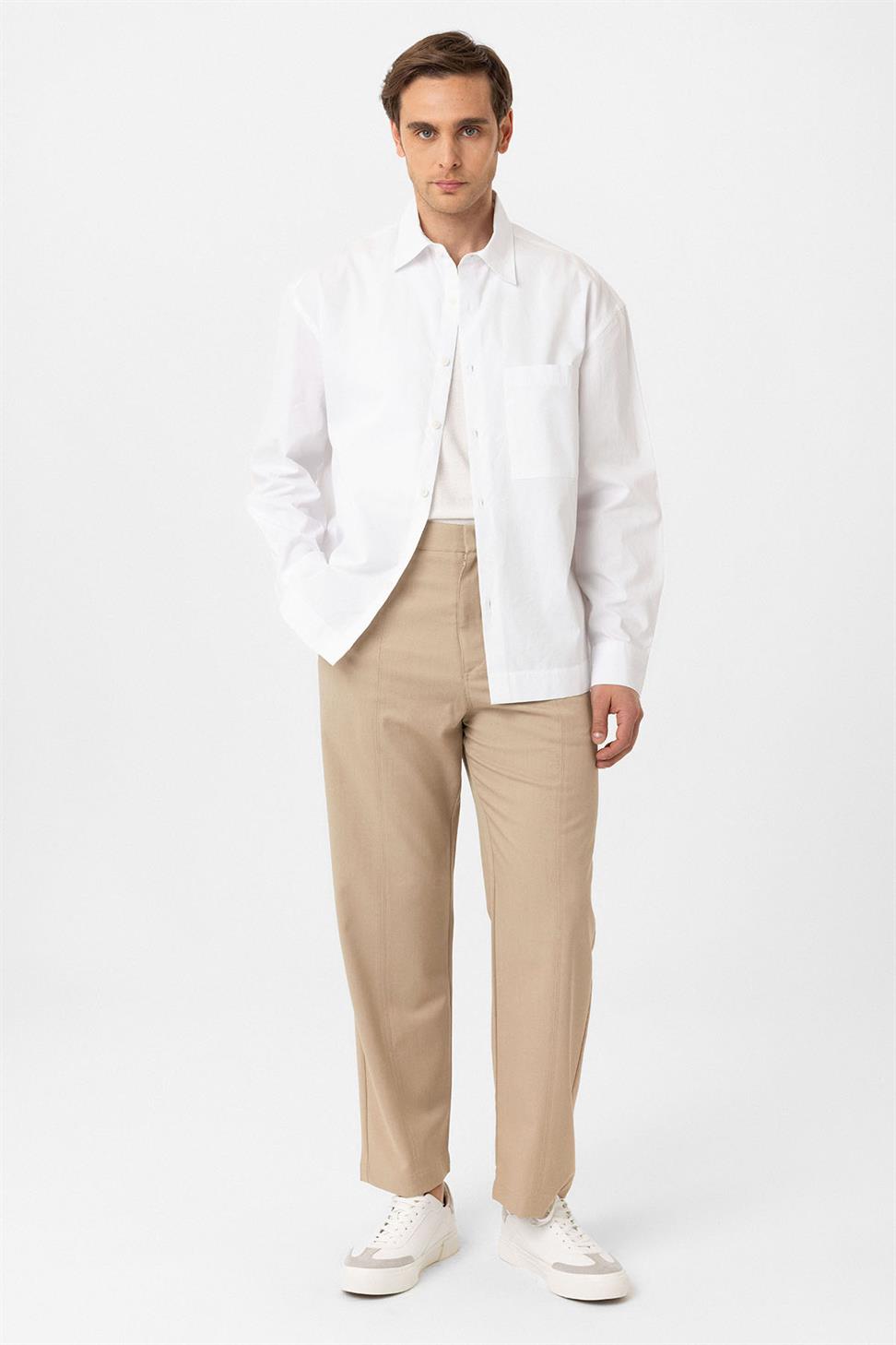 Antioch Beyaz Pamuklu Relaxed Erkek Gömlek