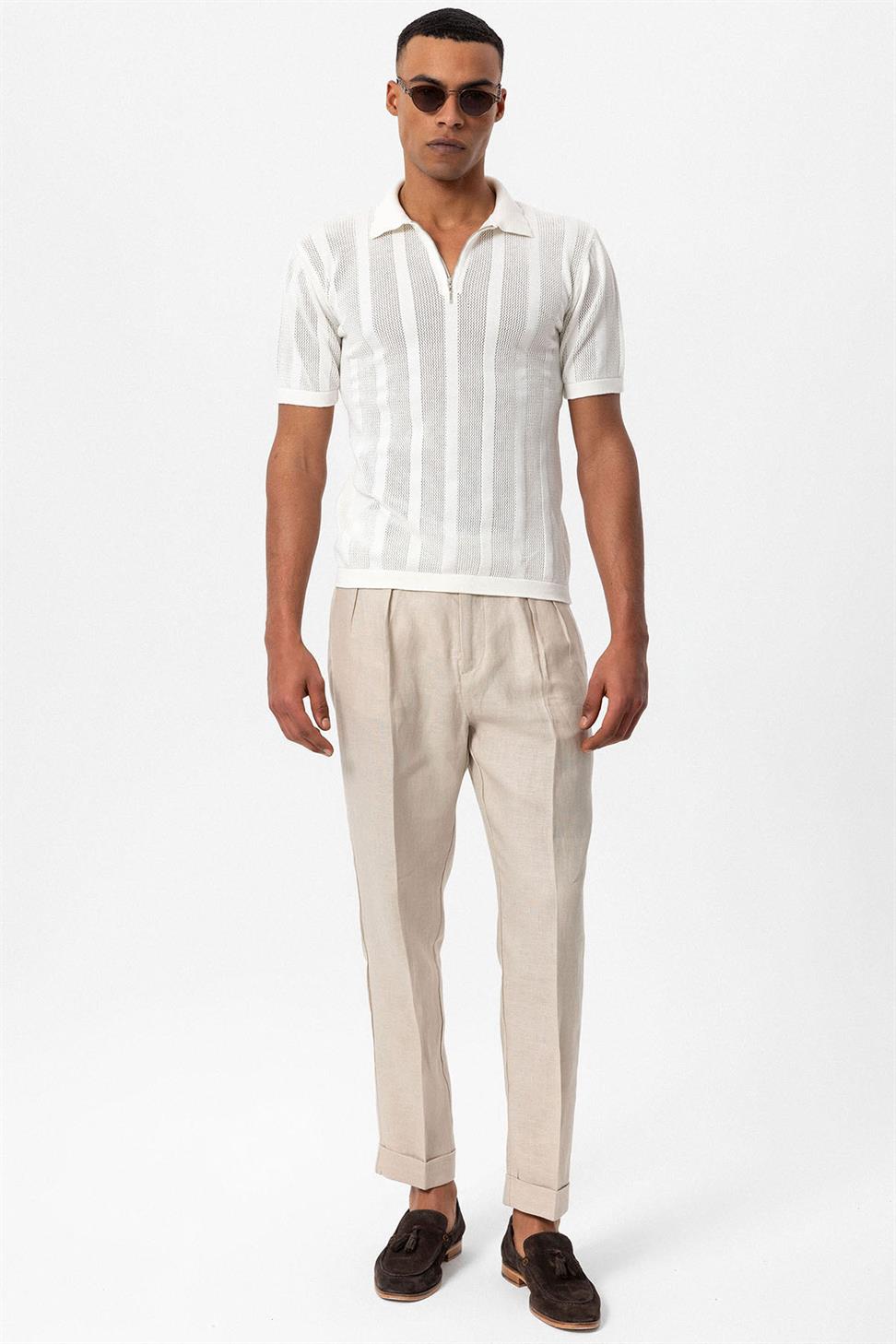 تي شيرت رجالي محبوك بياقة بولو بياقة بولو بسحاب