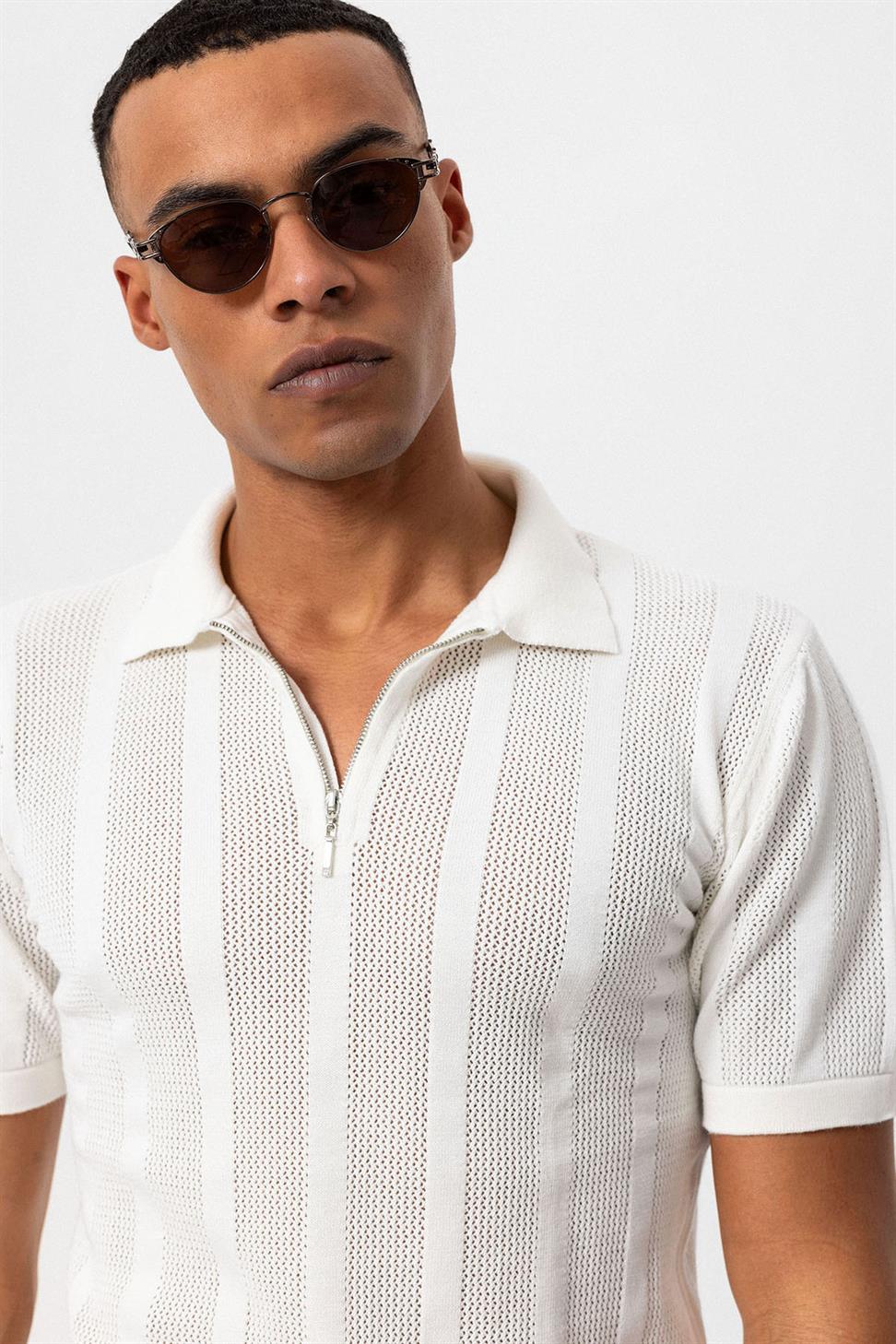 تي شيرت رجالي محبوك بياقة بولو بياقة بولو بسحاب