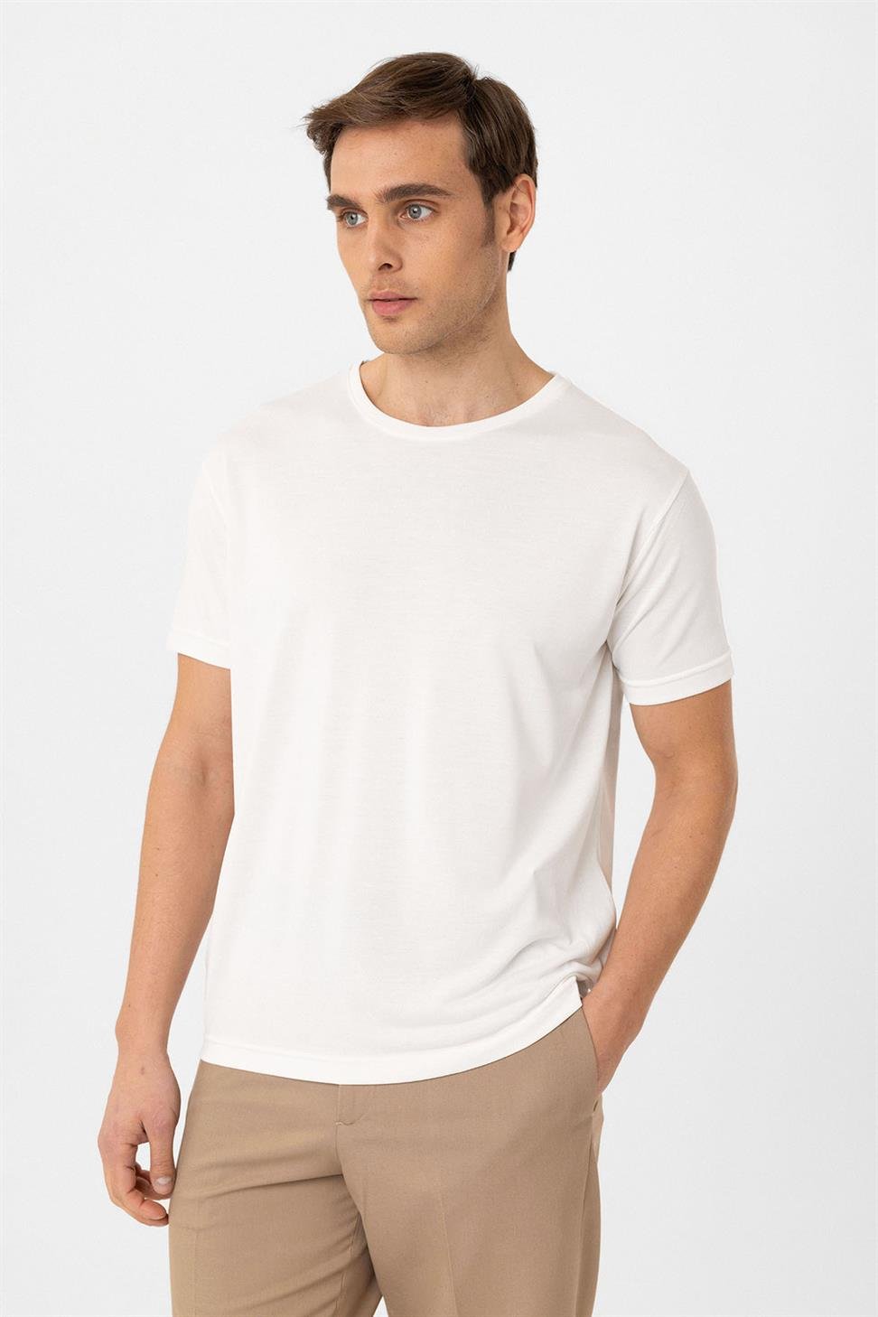 Antioch Beyaz Regular Fit Modal Teknik Kumaş Erkek T-Shirt