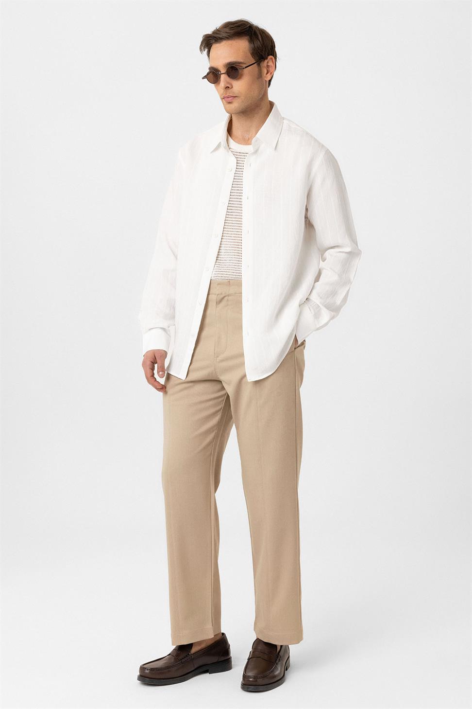 Antioch Beyaz Relax Fit Çizgili Erkek Gömlek