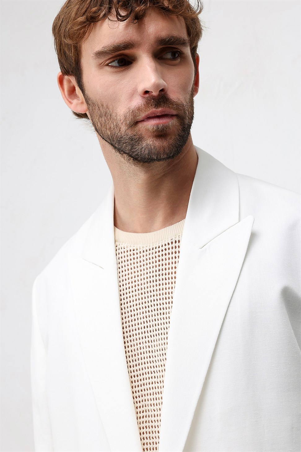 Antioch Beyaz Relax Fit Keten Karışımlı Erkek Blazer Ceket