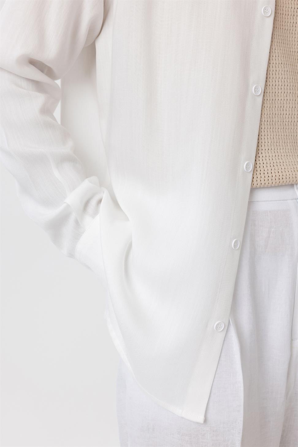 Antioch Beyaz Relax Fit Liyosel Kumaş Erkek Gömlek