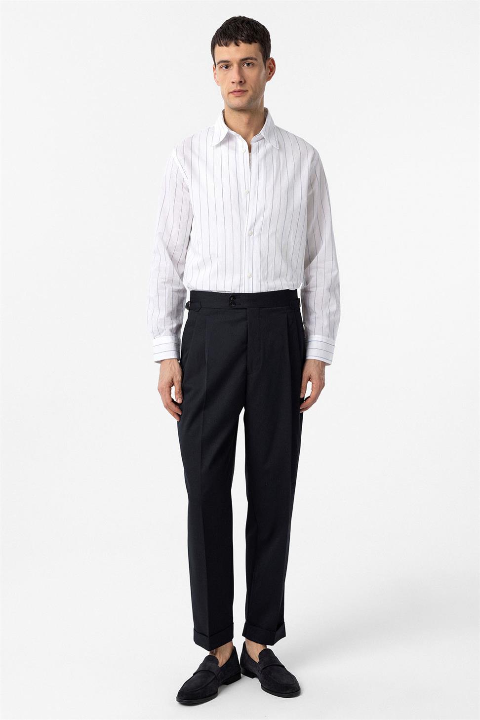 Antioch Beyaz Relaxed Çizgili Erkek Gömlek