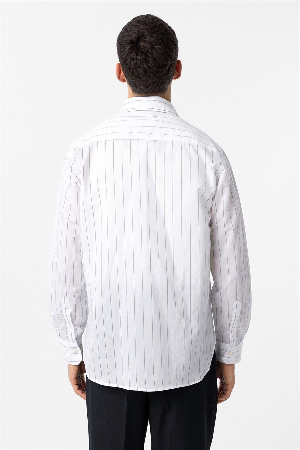 Antioch Beyaz Relaxed Çizgili Erkek Gömlek