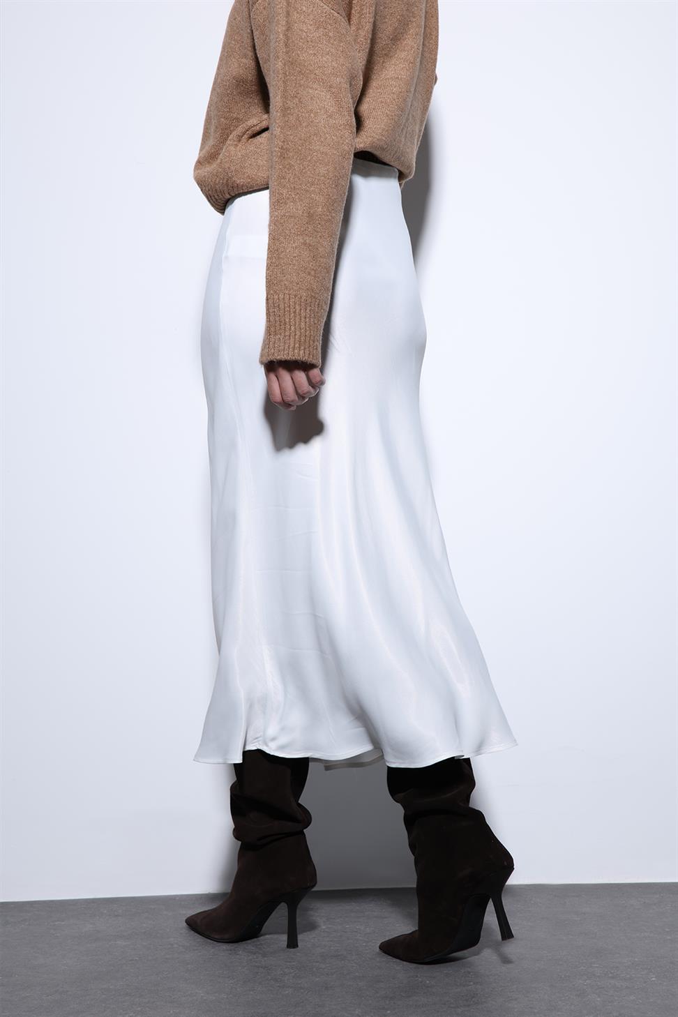 Antioch Beyaz Saten Midi Etek