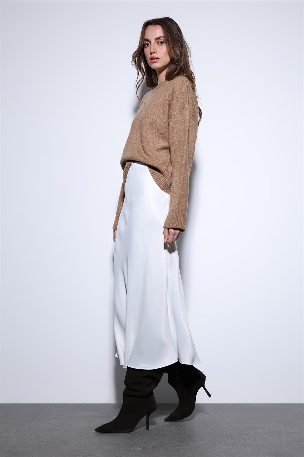 Antioch Beyaz Saten Midi Etek