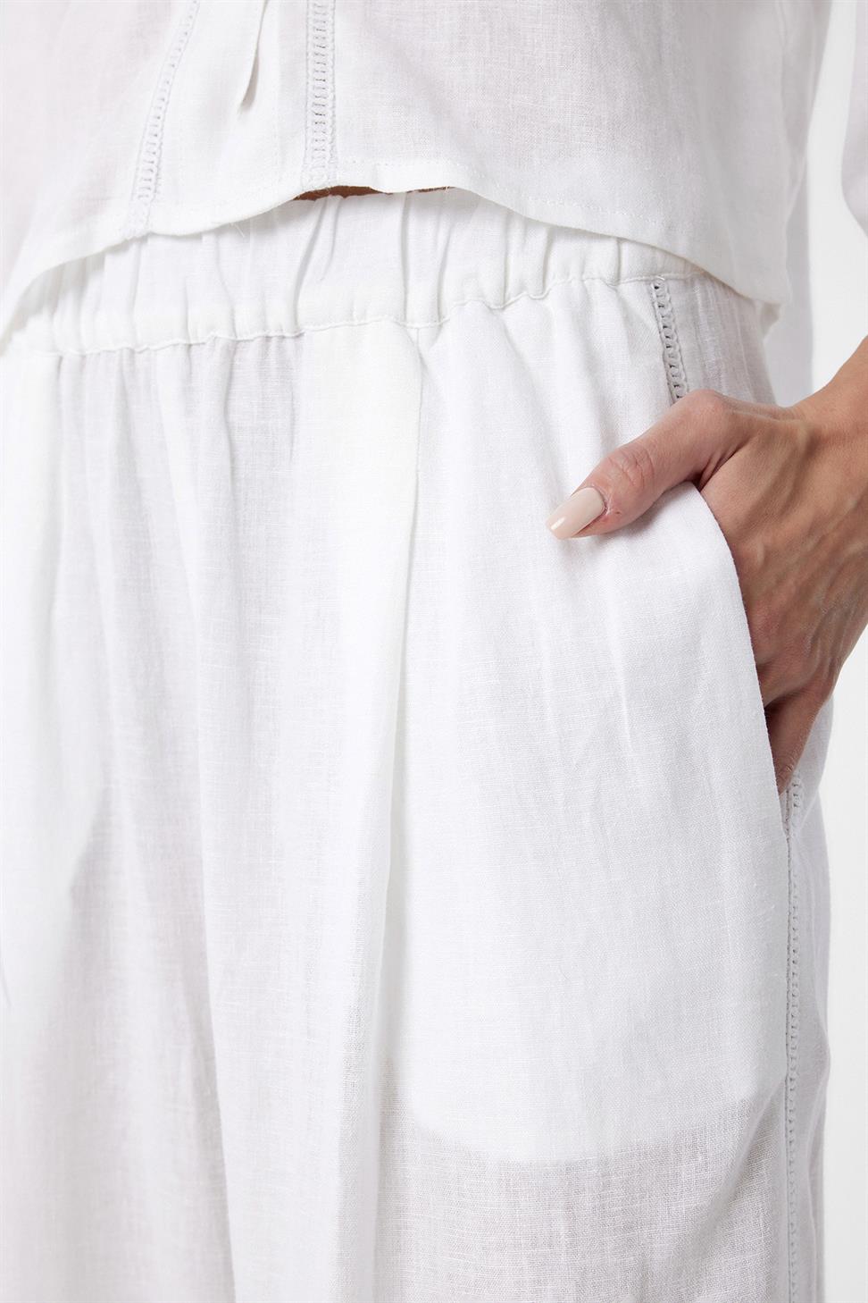 Antioch Beyaz Şerit Detaylı Kadın Pantolon