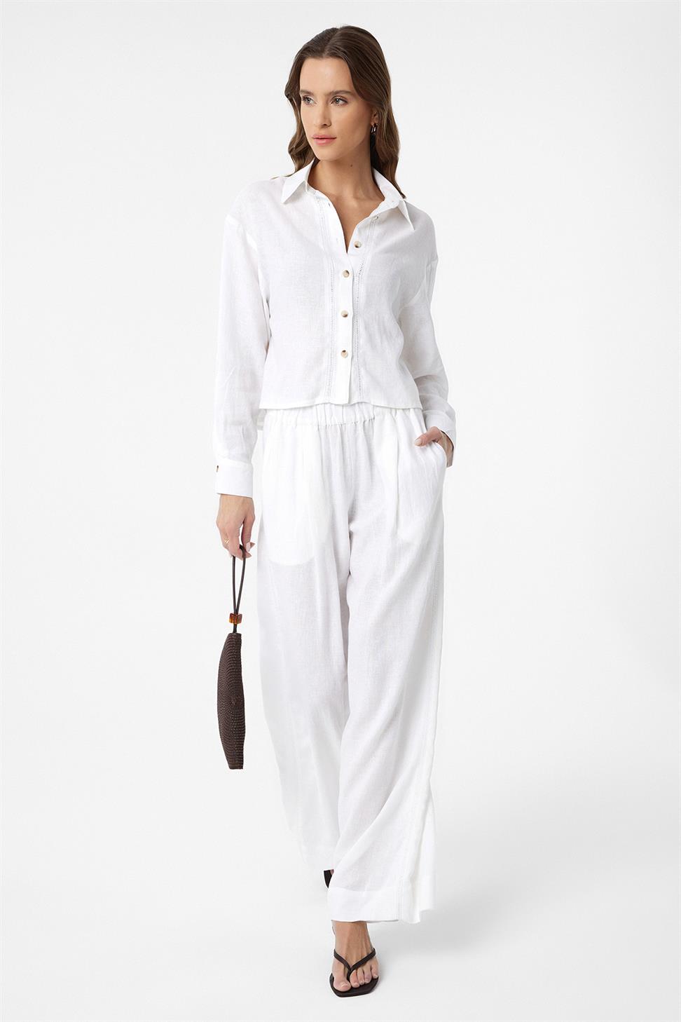 Antioch Beyaz Şerit Detaylı Kadın Pantolon