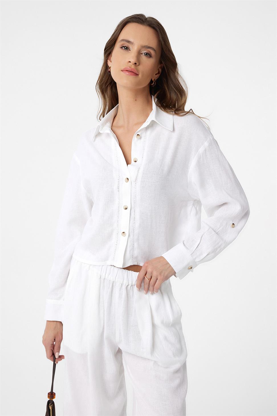 Antioch Beyaz Şeritli Kadın Gömlek