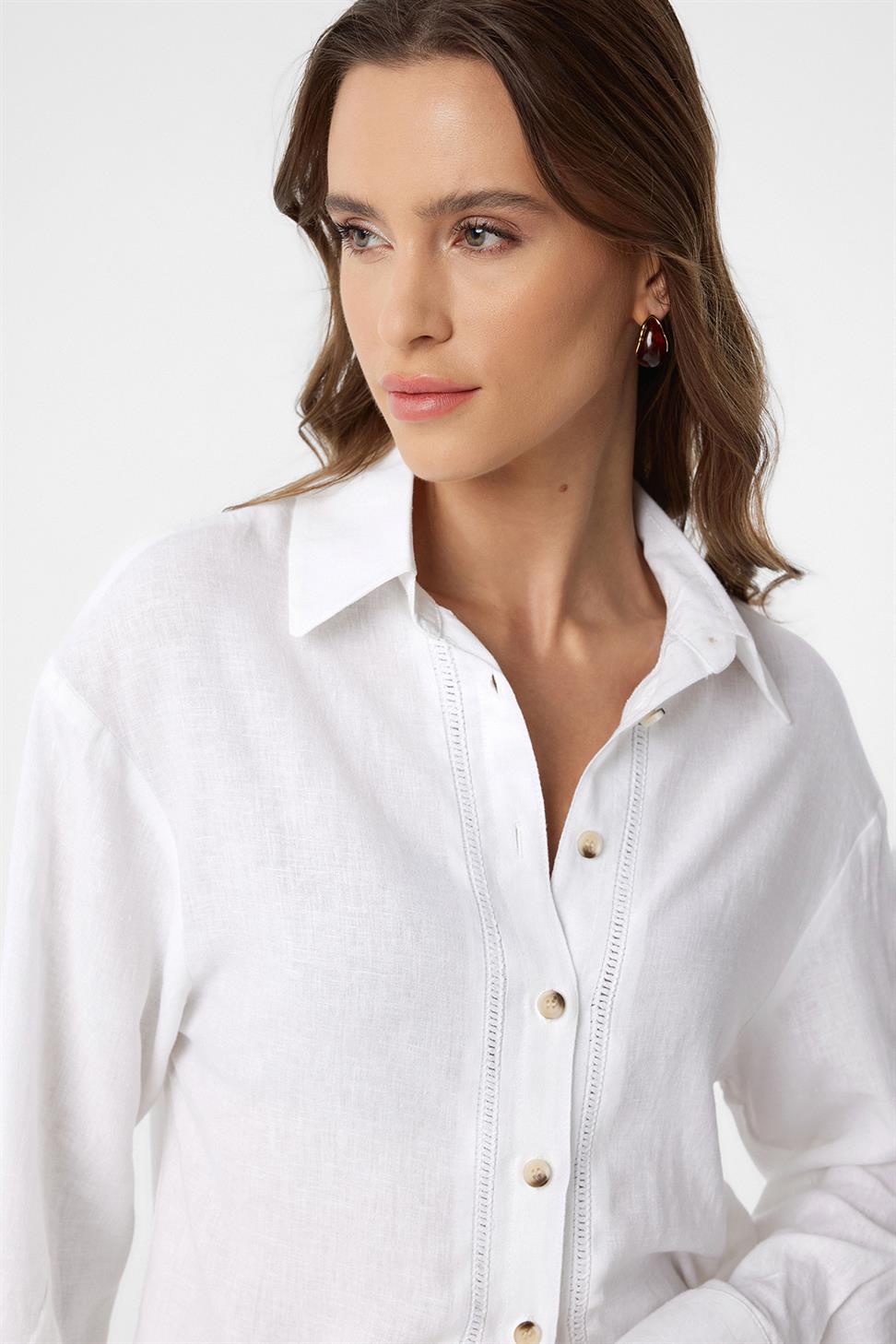 Antioch Beyaz Şeritli Kadın Gömlek