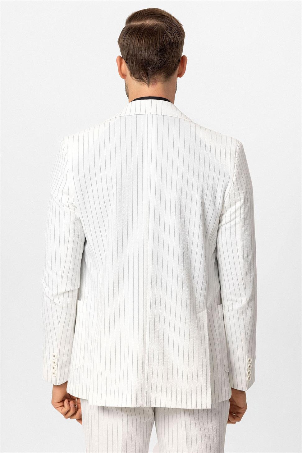Antioch Beyaz Tek Düğme Kruvaze Kapama Çizgili Erkek Blazer Ceket