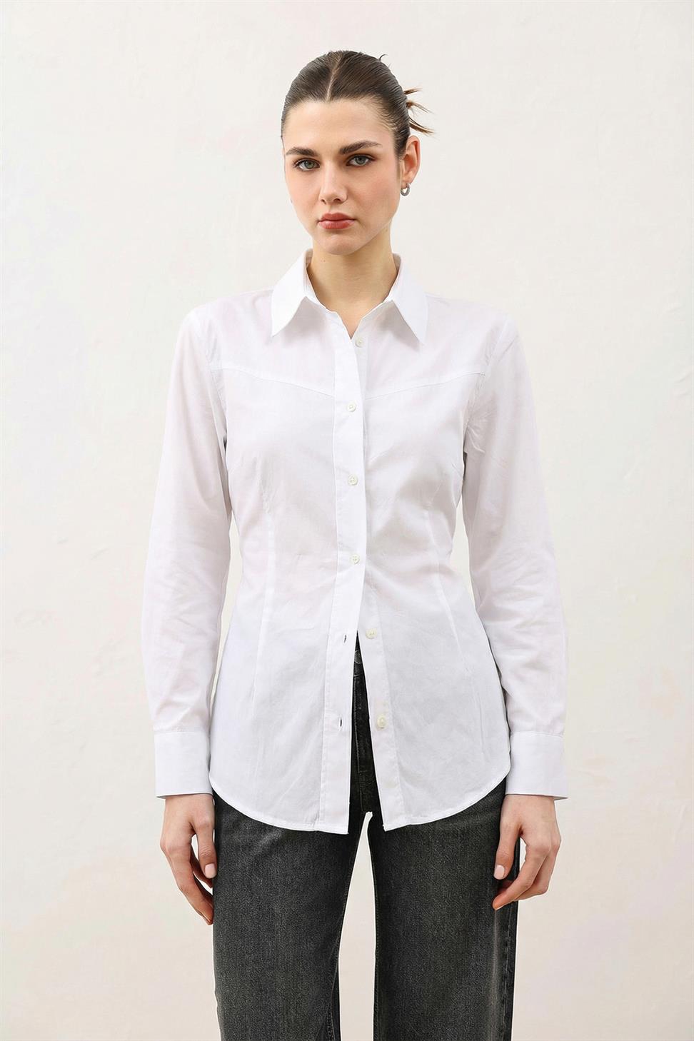 Womens Poplin Shirt with Collar
