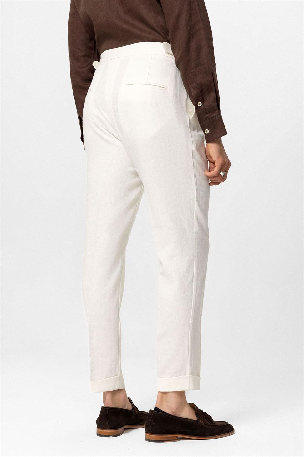 بنطلون رجالي بخصر عالٍ من مزيج الكتان والساقين
