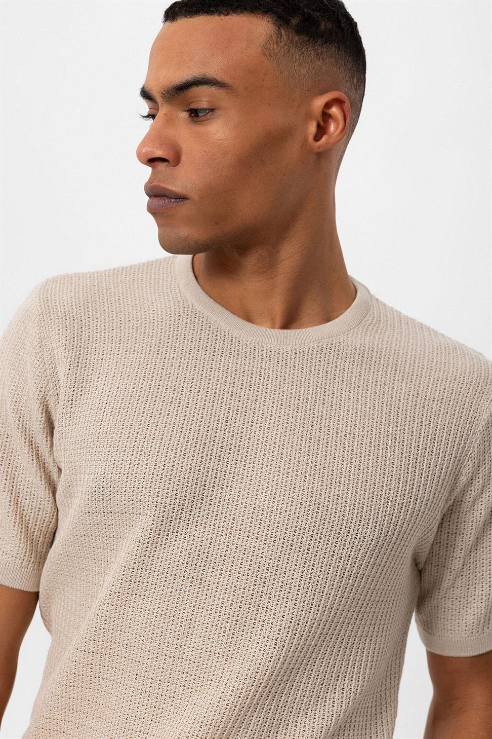 طاقم الرقبة محبوك تريكو تي شيرت الرجال