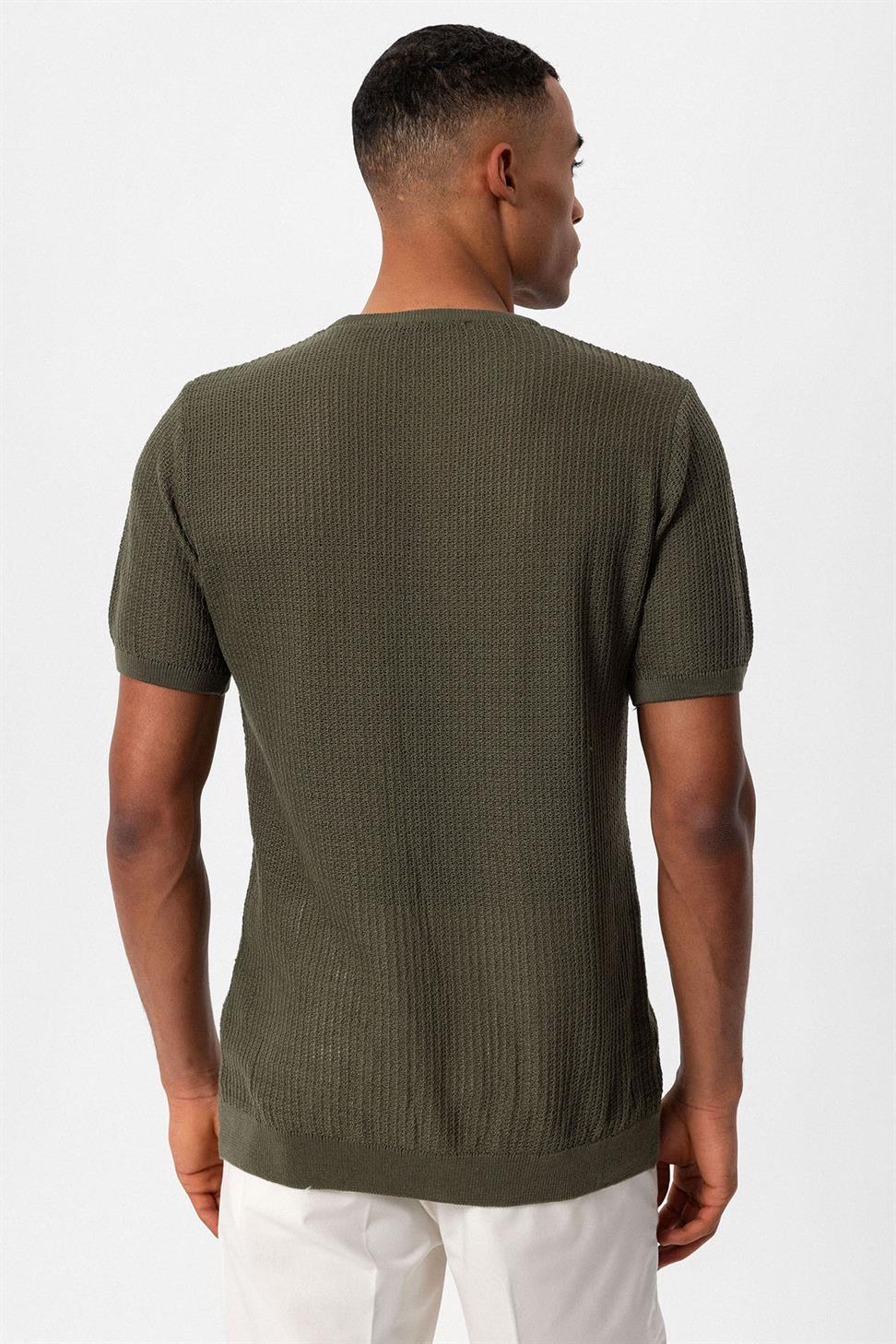 طاقم الرقبة محبوك تريكو تي شيرت الرجال