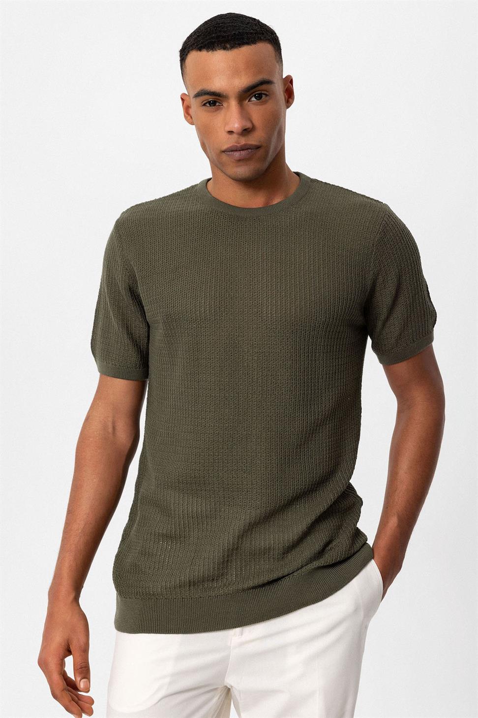 طاقم الرقبة محبوك تريكو تي شيرت الرجال