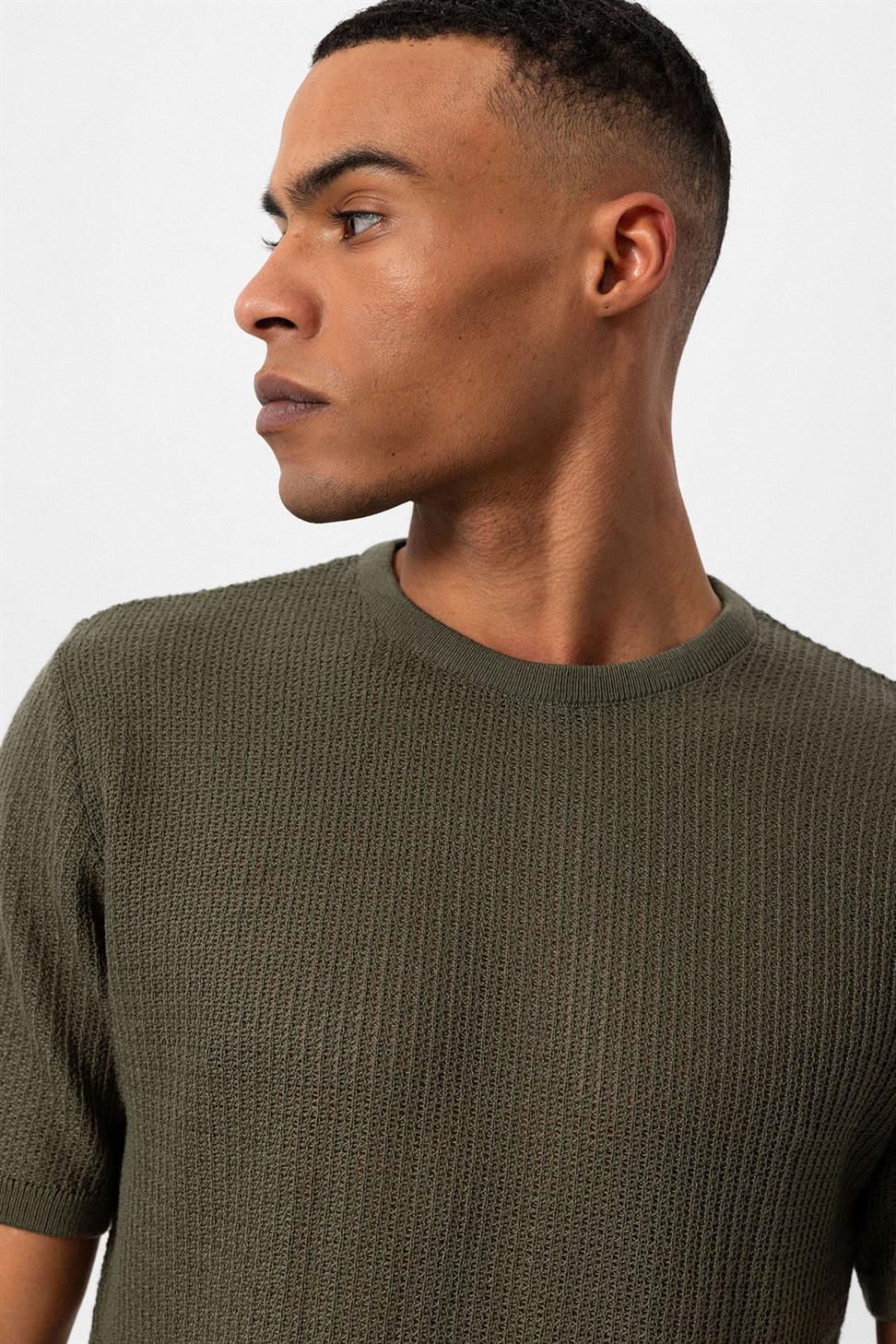 طاقم الرقبة محبوك تريكو تي شيرت الرجال