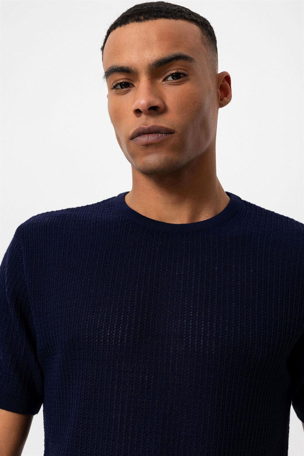 طاقم الرقبة محبوك تريكو تي شيرت الرجال