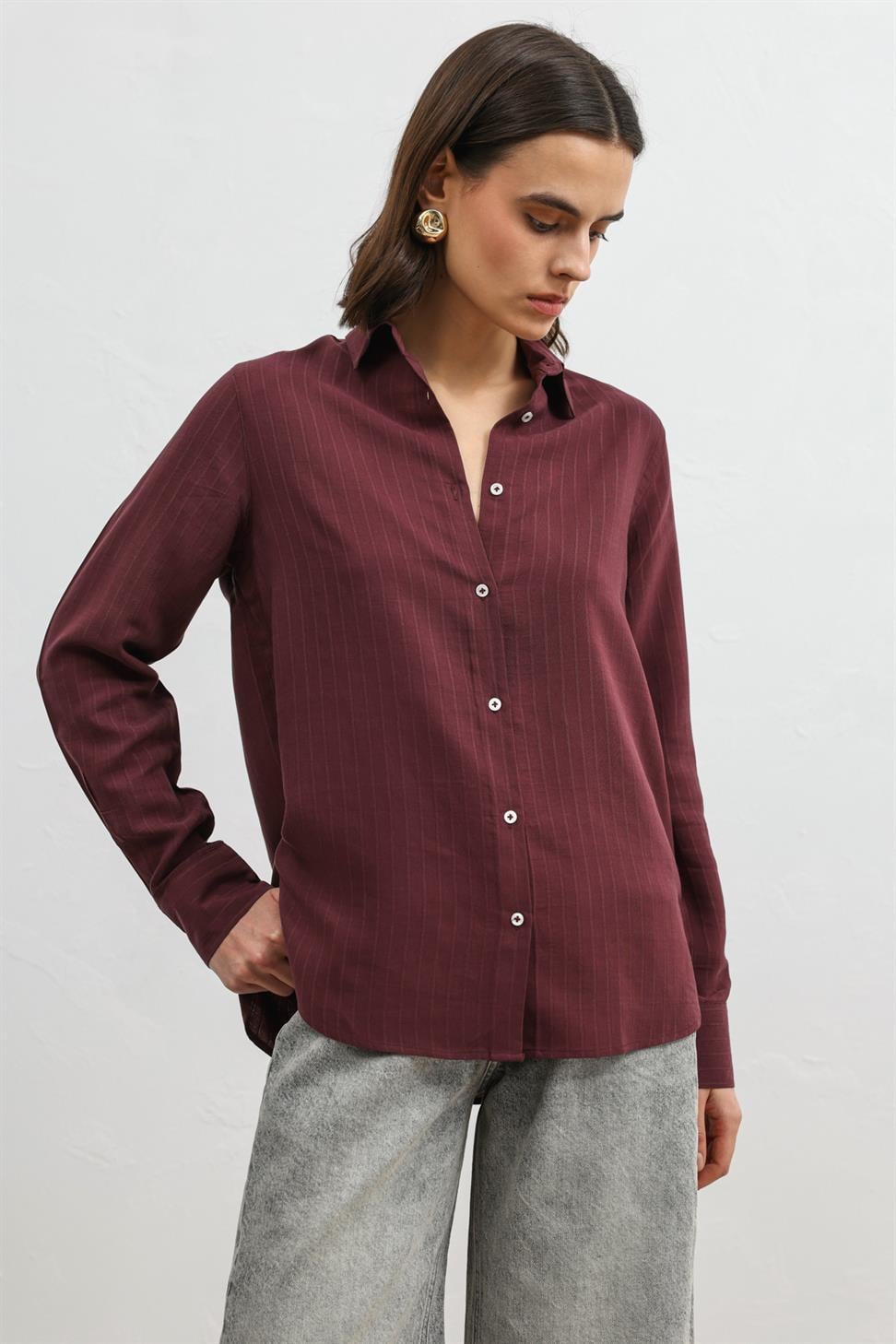 100% Lyocell Striped Womens Shirt with Pocket